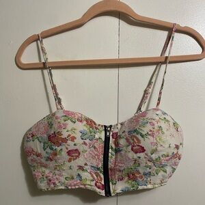 Poetry Floral Bustier Cropped Top with Zipper